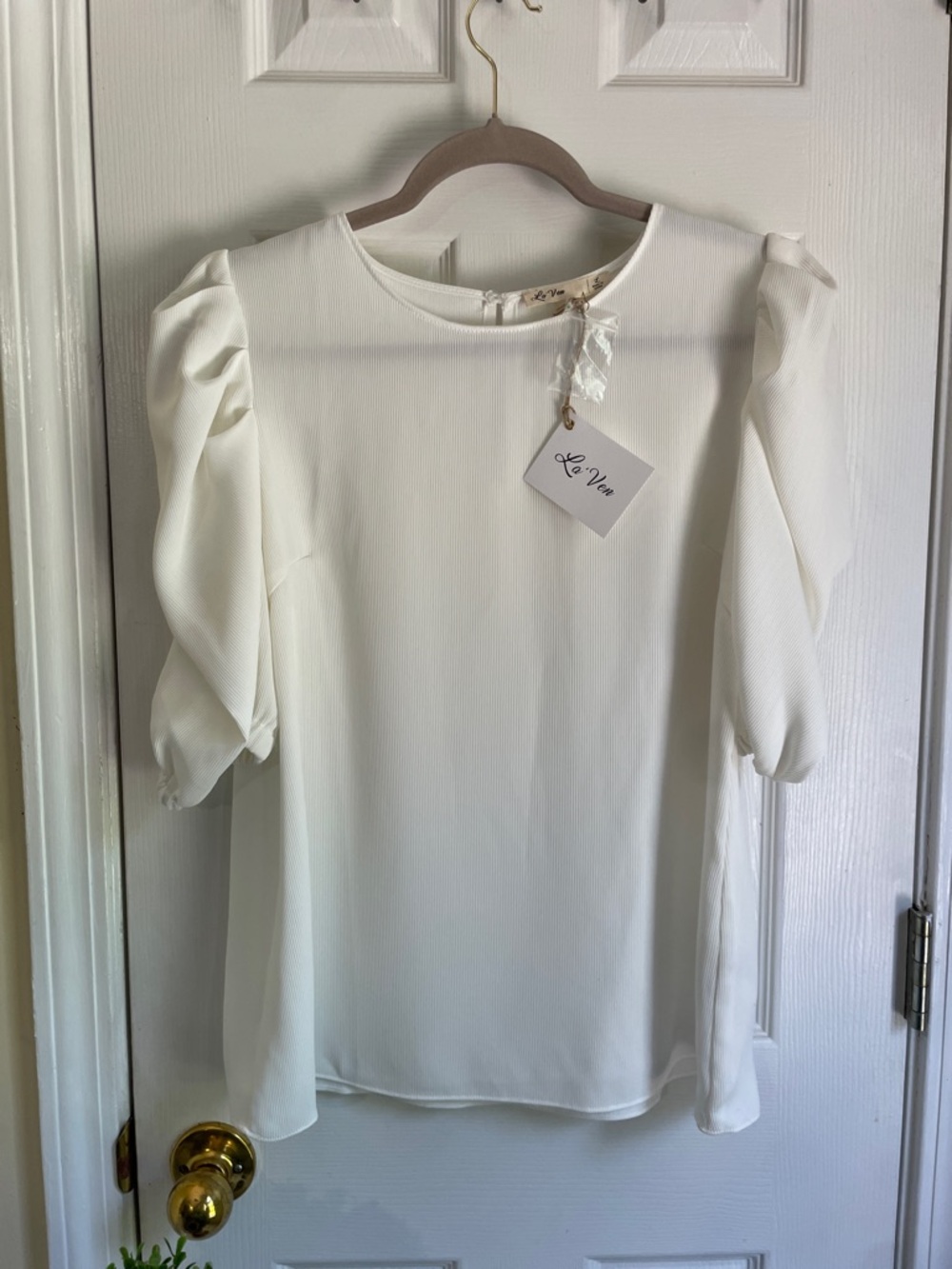 Ivory Puff-Sleeve Round Neck Preppy Coquette Blouse